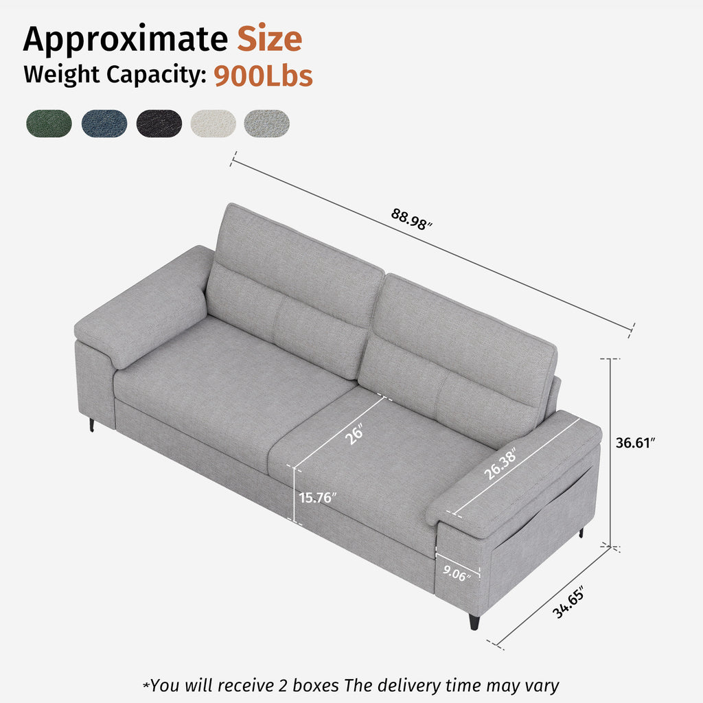 3 Seat Chenille Loveseat Sofa Couch Adjustable Armrest for Living Room
