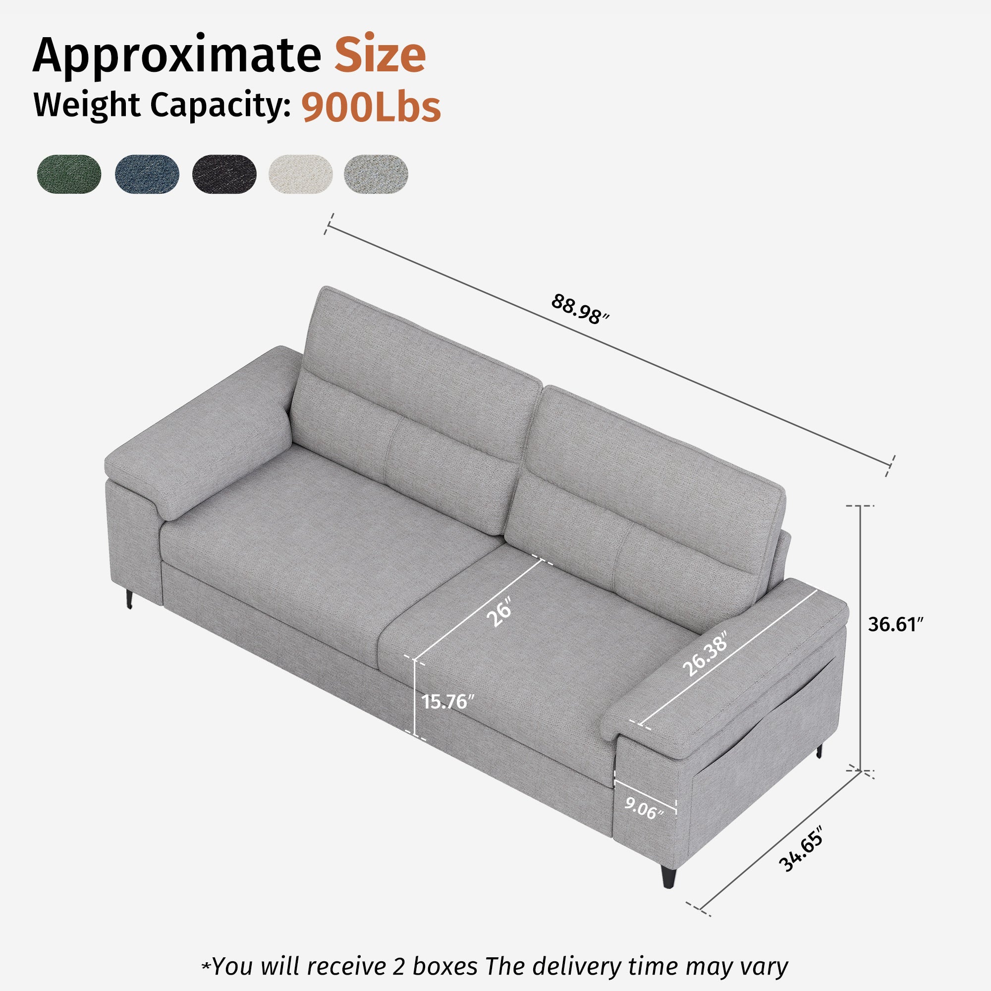 3 Seat Chenille Loveseat Sofa Couch Adjustable Armrest for Living Room