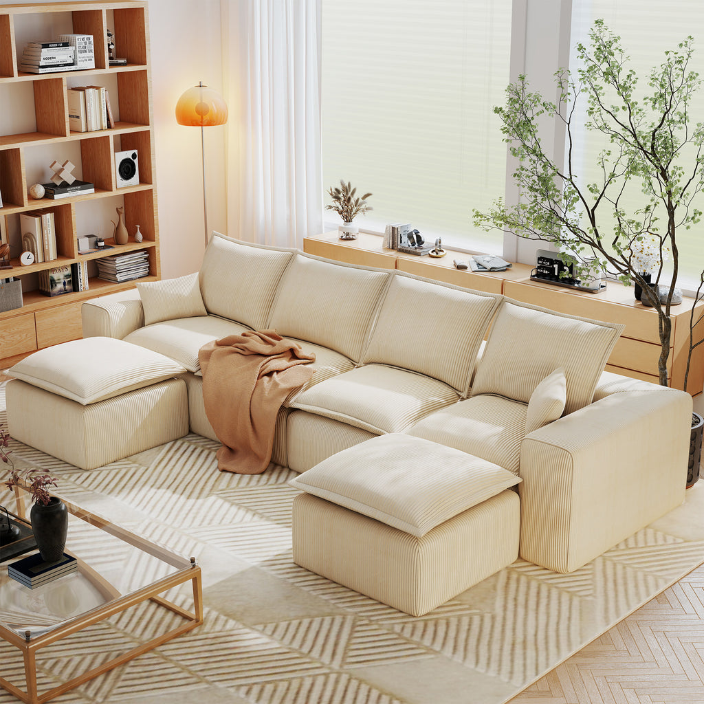 137”U Shaped Modular Sectional Sofa Corduroy for Living Room