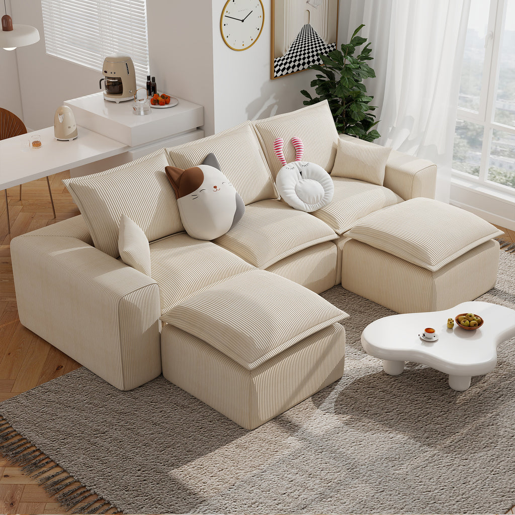 107" U Shaped Corduroy Sofas with Ottoman Sectional Couches for Living Room