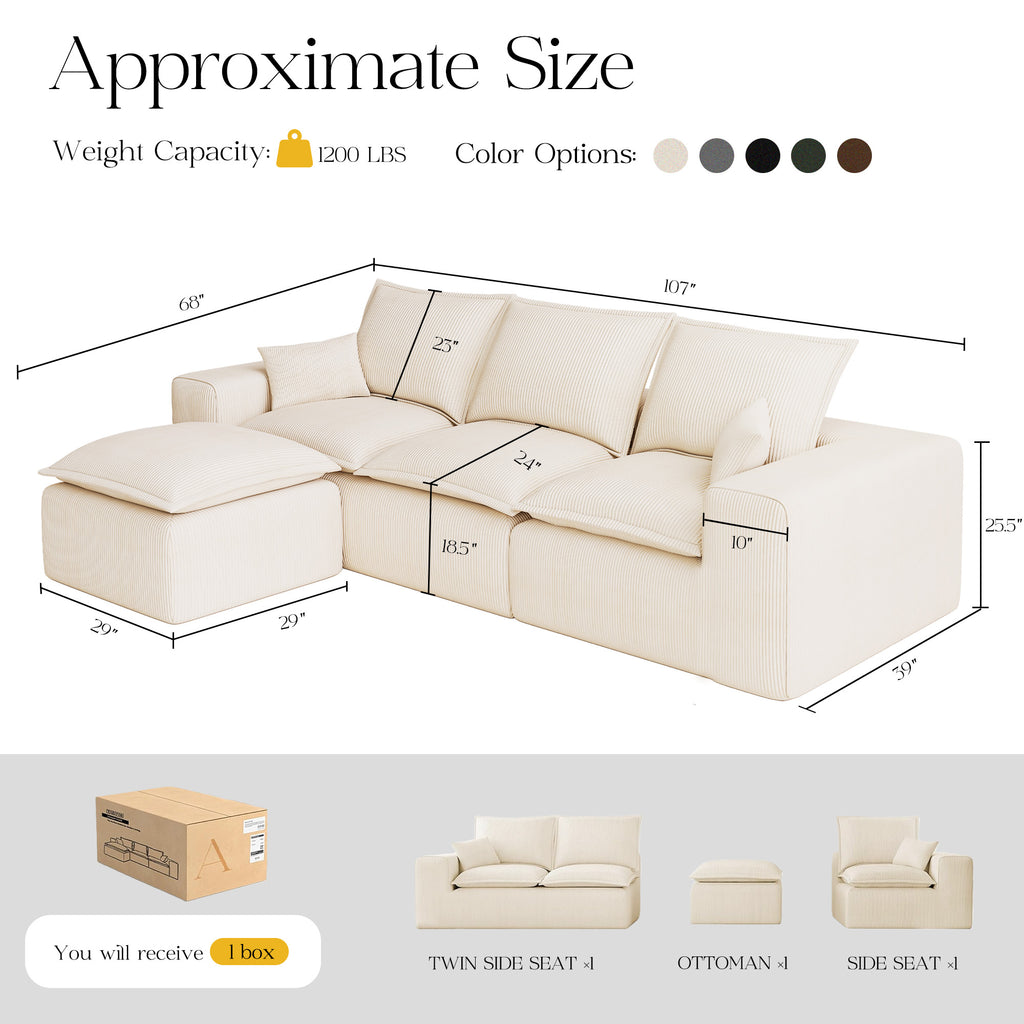 107" L Shaped Modular Sectional Couches for Living Room