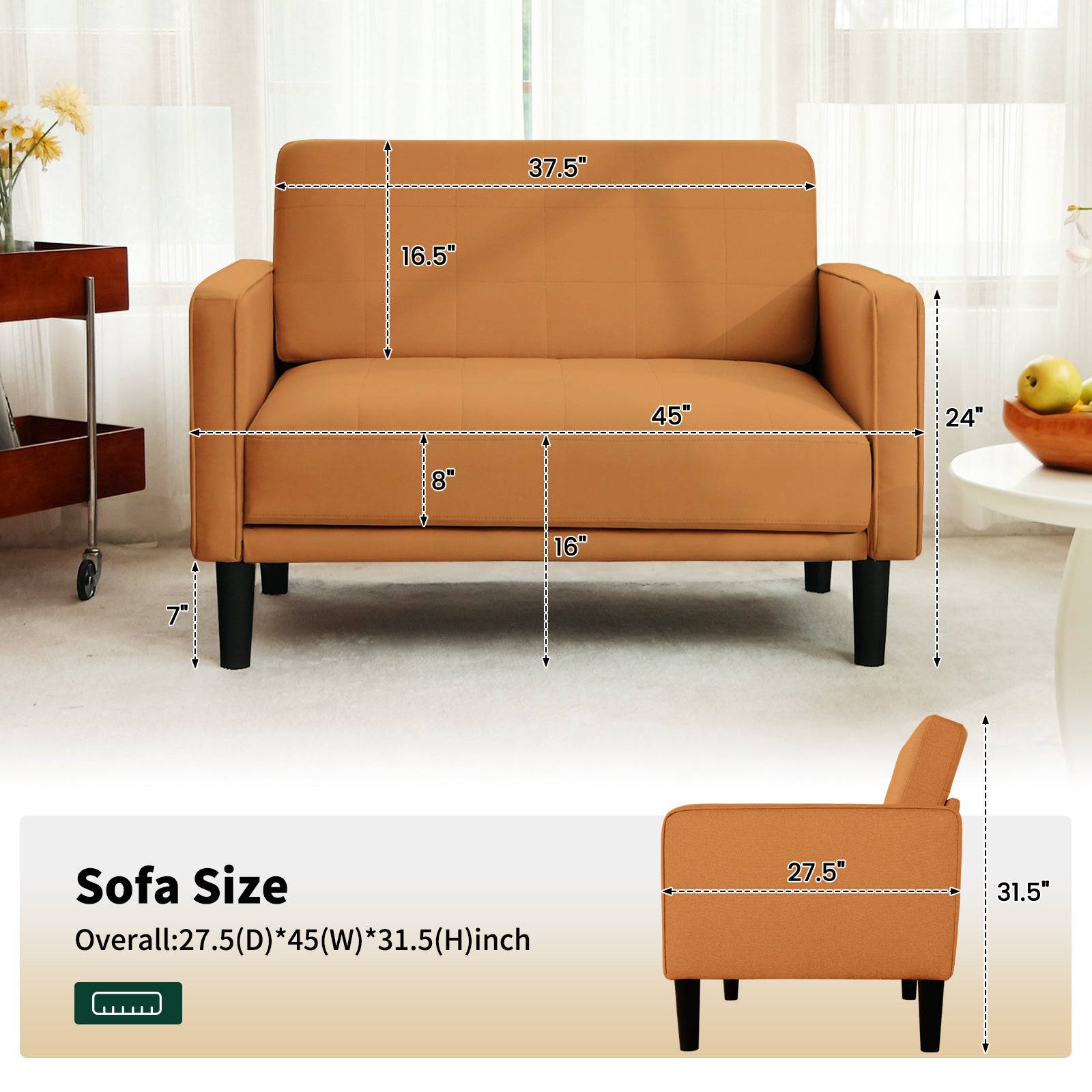 45" Comfy Loveseat Sofa for Small Spaces Small Couch with Removable Washable Cover