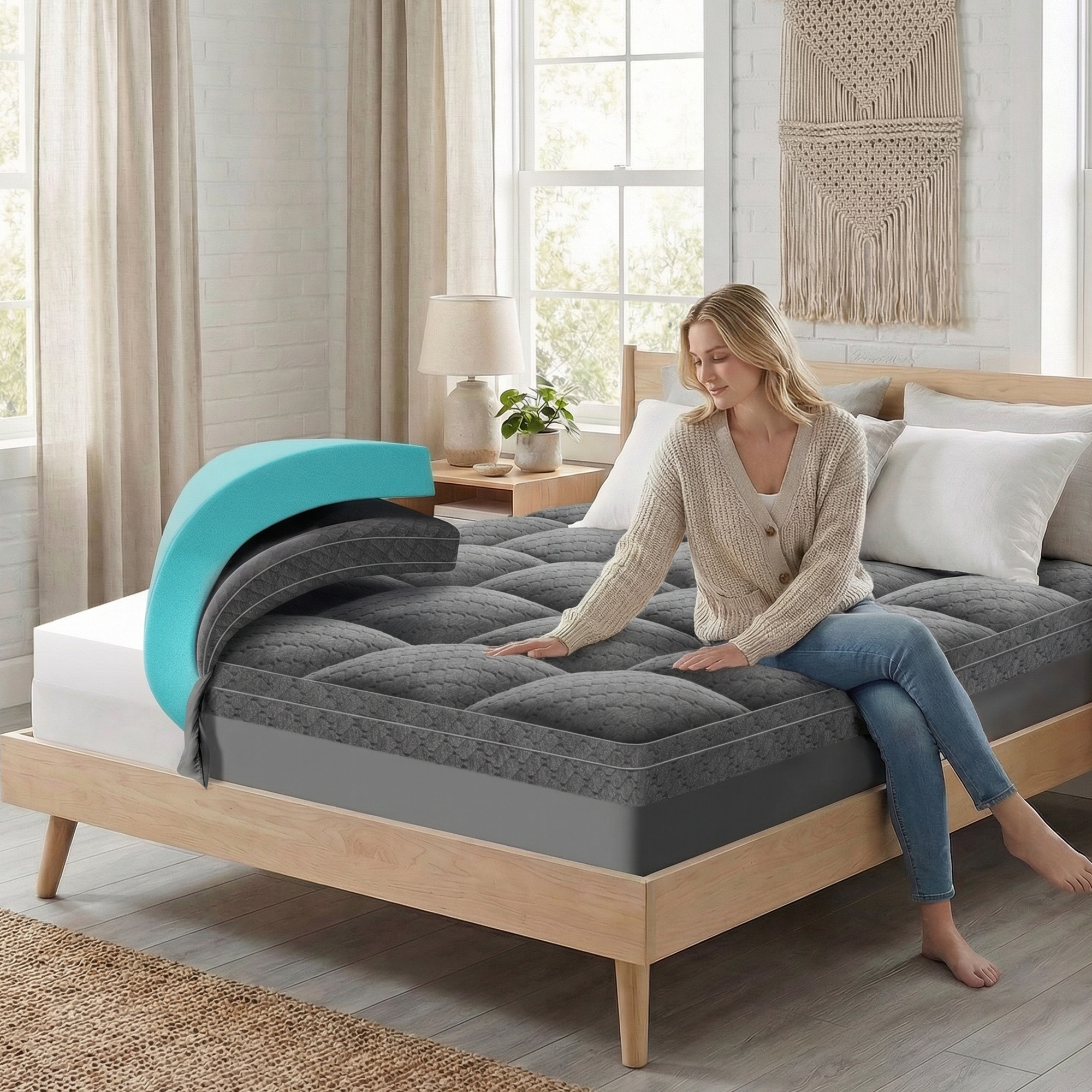 Dual Layer 3 Inch Mattress Topper Cooling Gel Memory Foam  Mattress Pad
