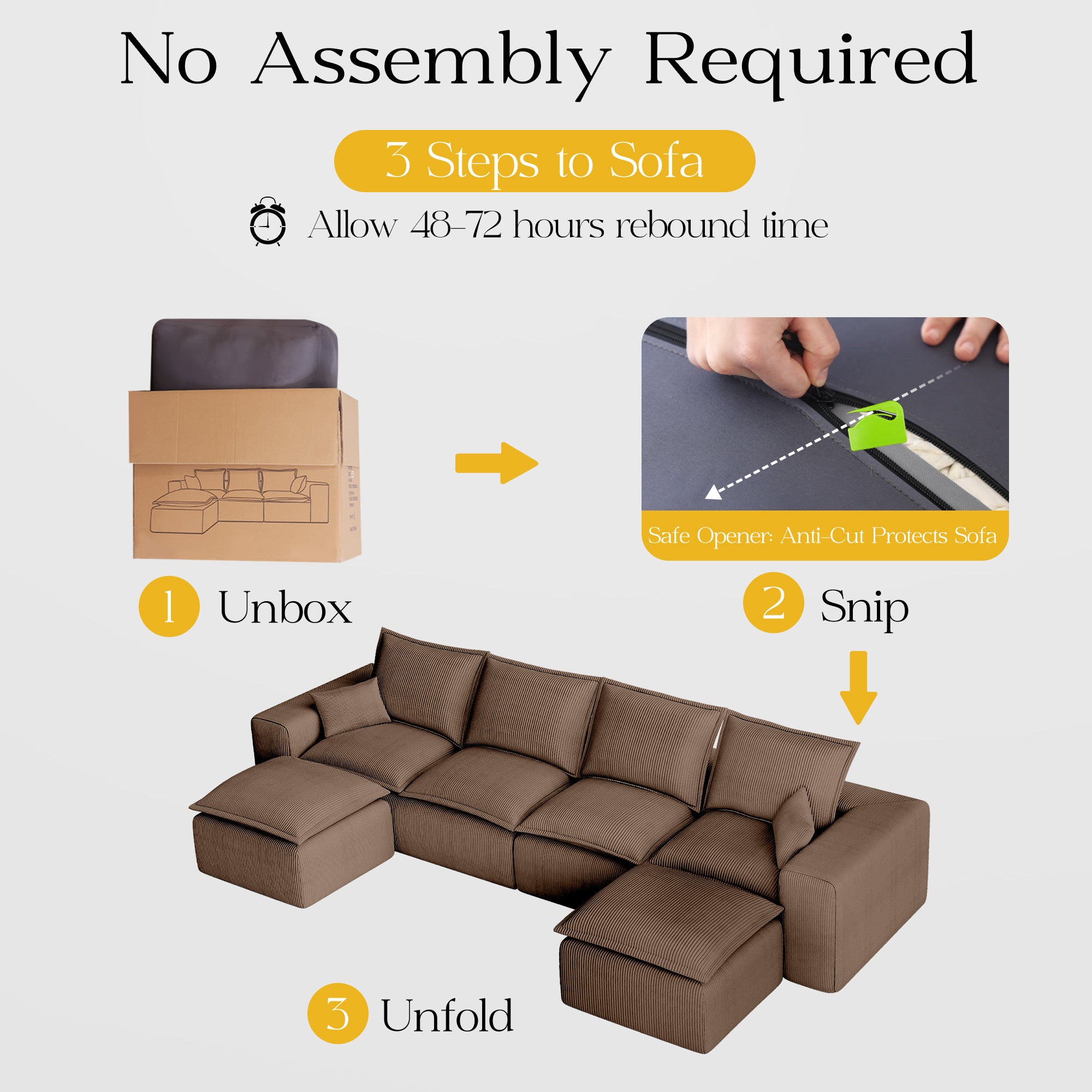 137”U Shaped Modular Sectional Sofa Corduroy for Living Room