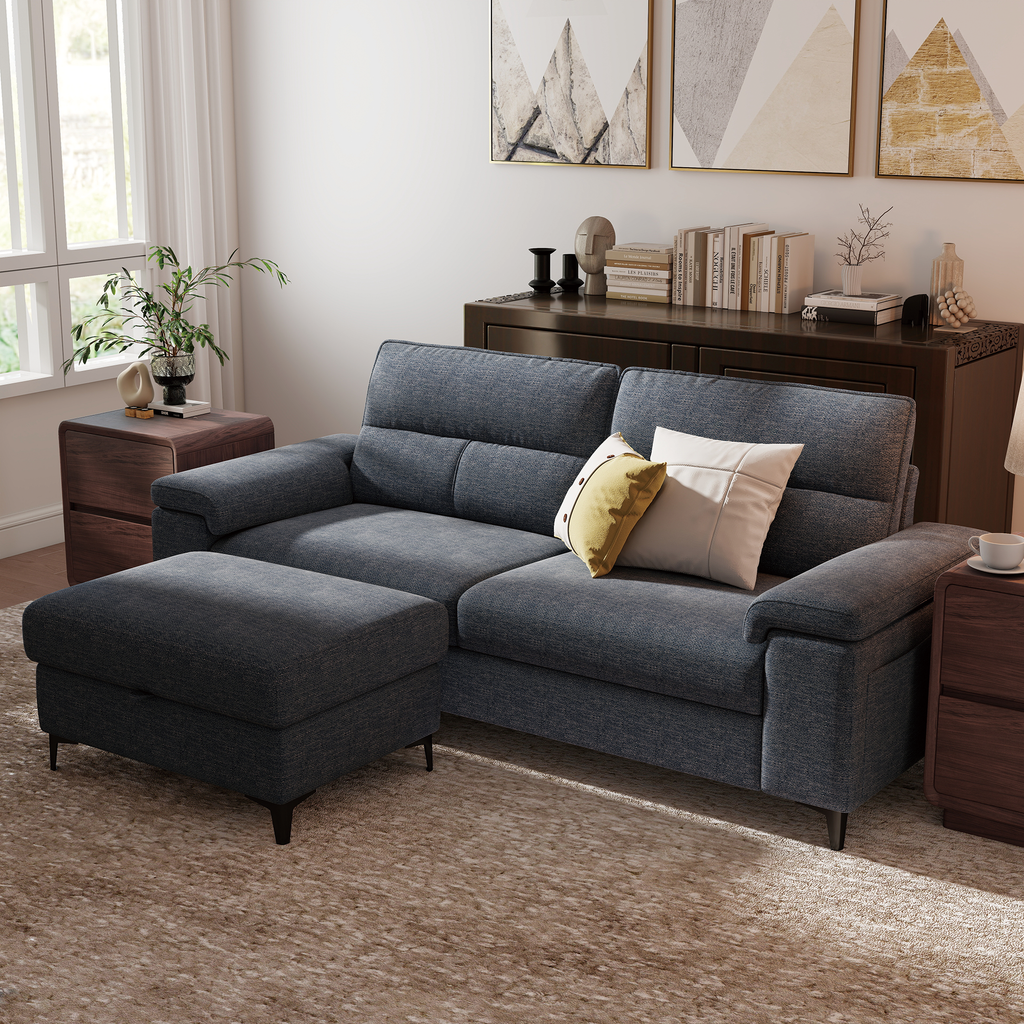 3 Seat Chenille Loveseat Sofa With Ottoman Couch Adjustable Armrest for Living Room