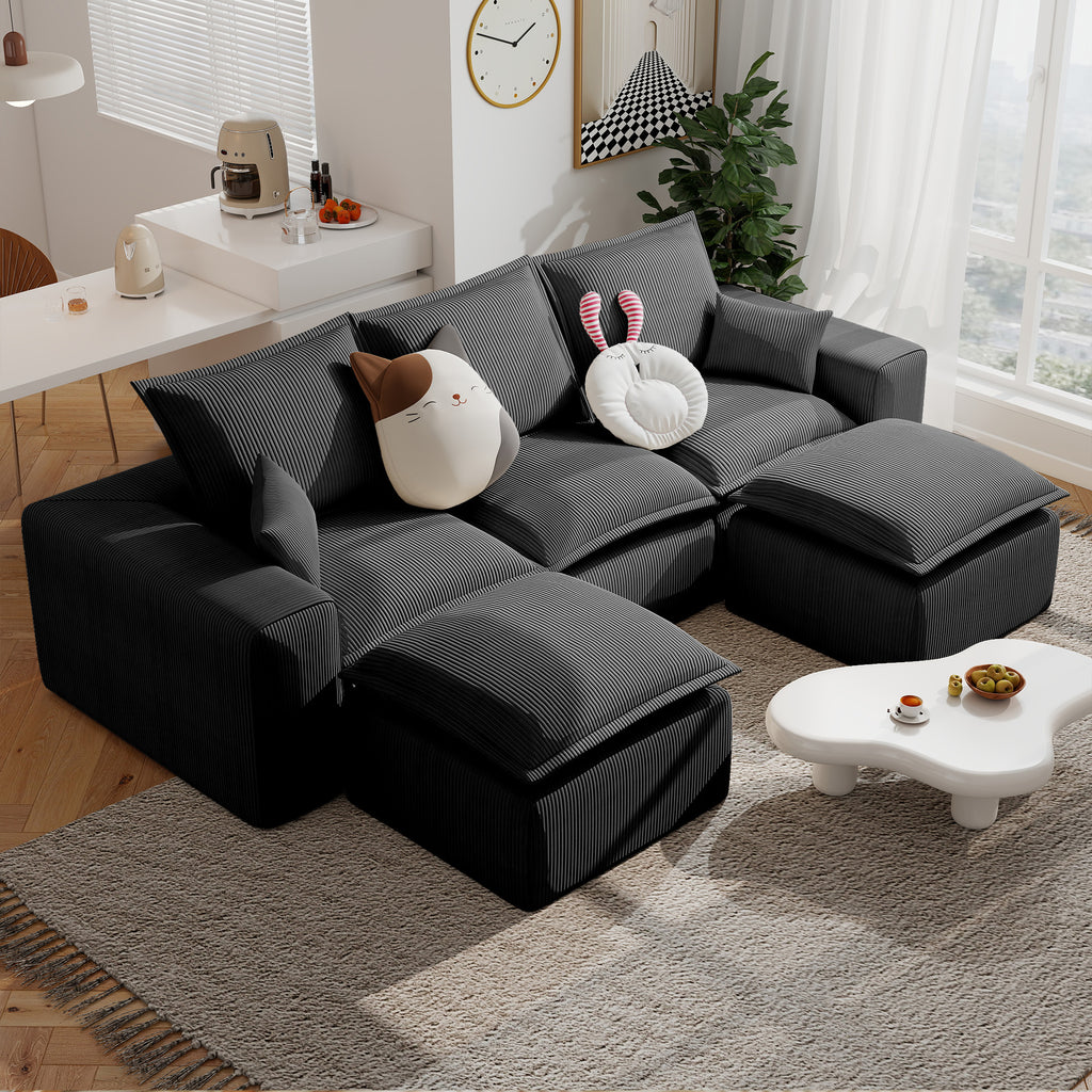 107" U Shaped Corduroy Sofas with Ottoman Sectional Couches for Living Room