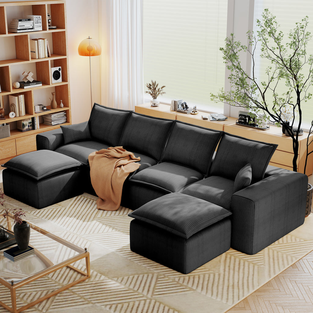 137”U Shaped Modular Sectional Sofa Corduroy for Living Room