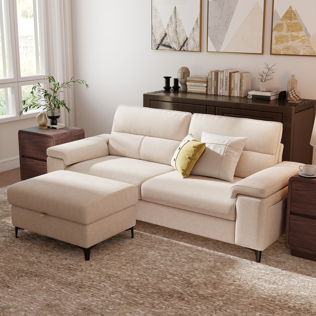 3 Seat Chenille Loveseat Sofa With Ottoman Couch Adjustable Armrest for Living Room