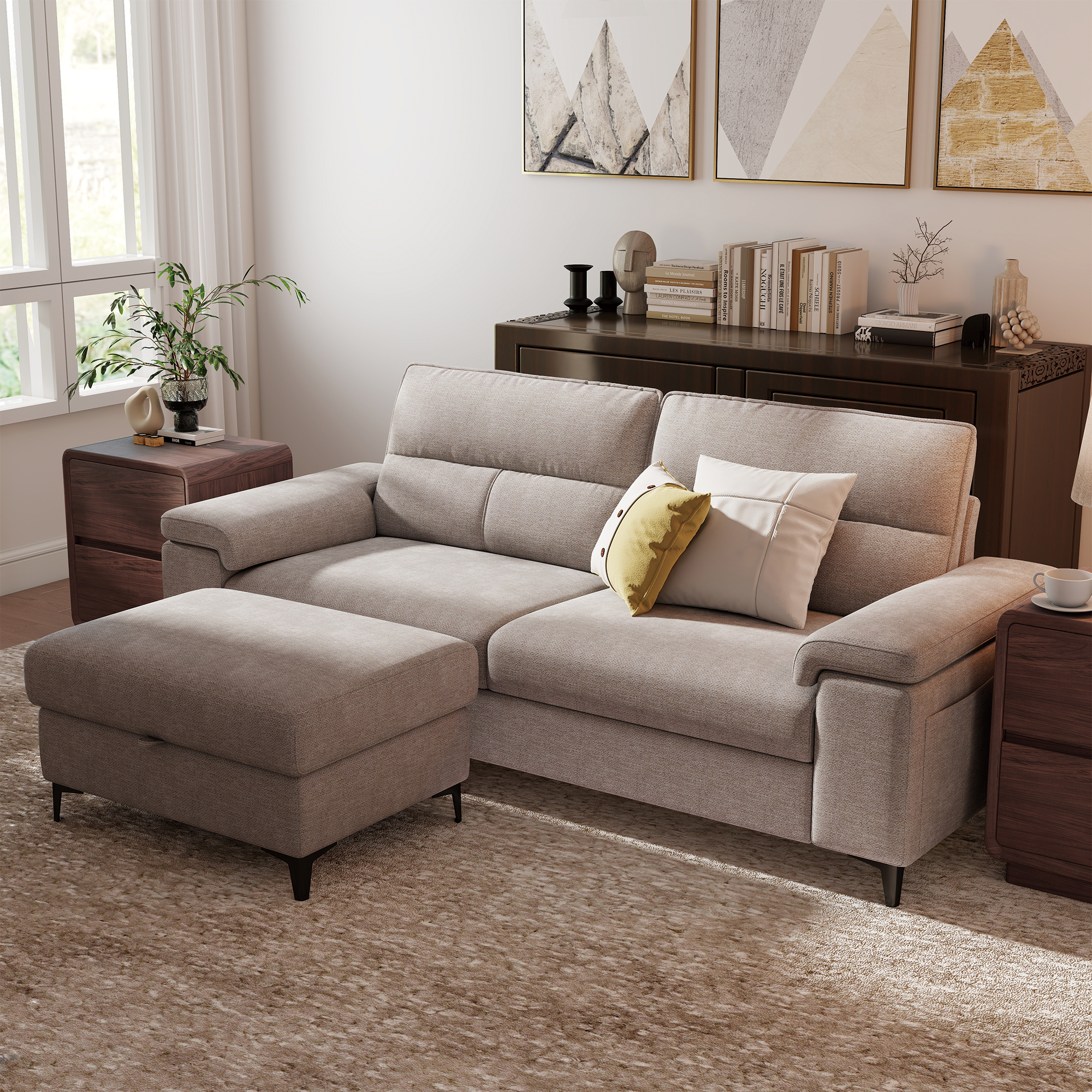 3 Seat Chenille Loveseat Sofa With Ottoman Couch Adjustable Armrest for Living Room