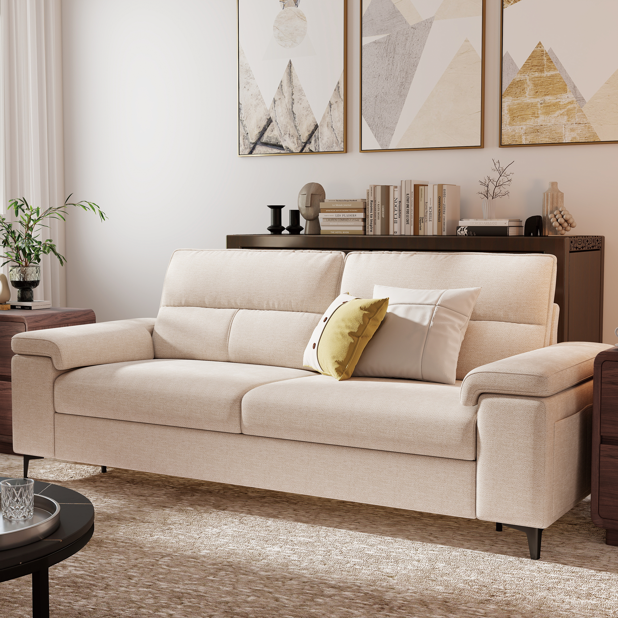 3 Seat Chenille Loveseat Sofa Couch Adjustable Armrest for Living Room
