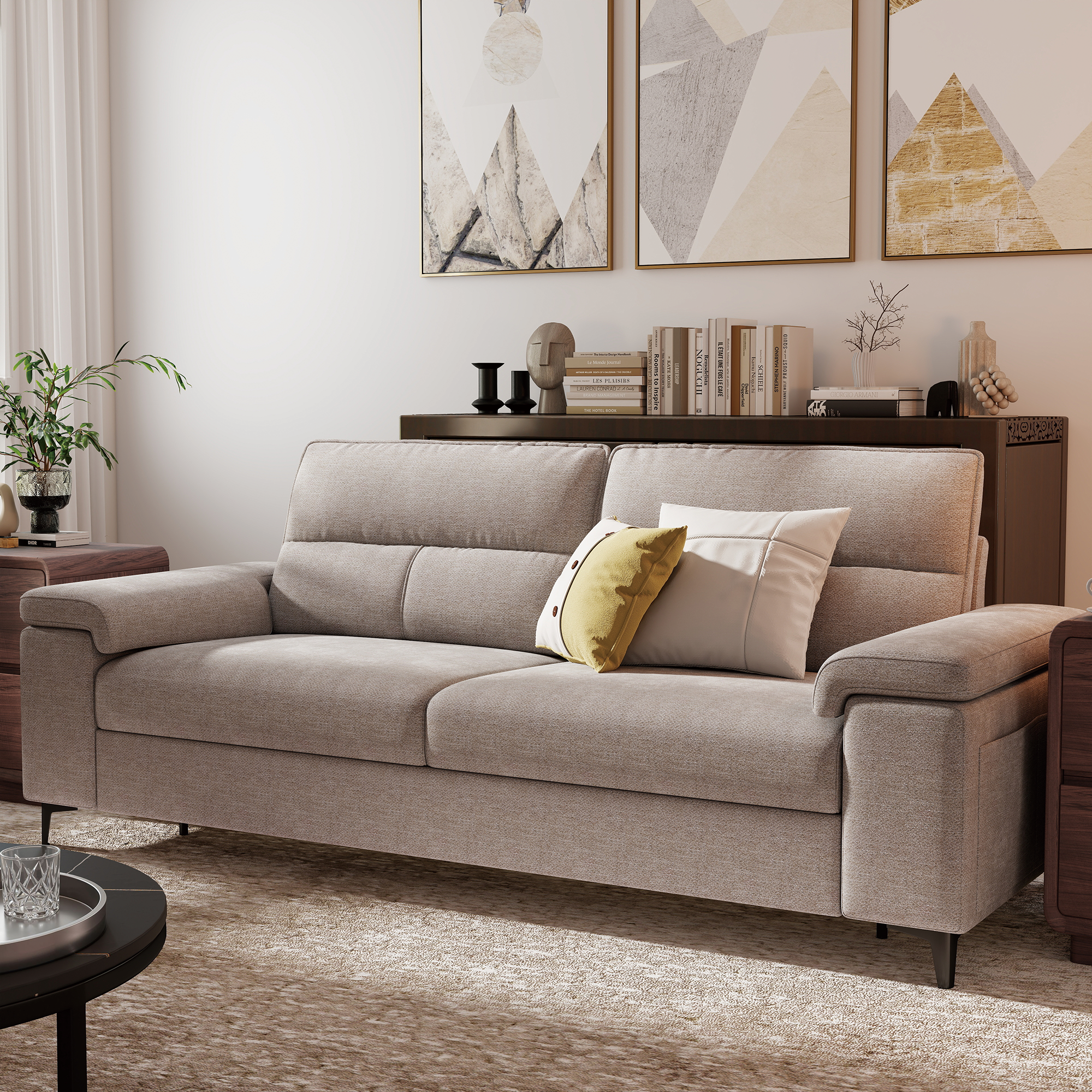 3 Seat Chenille Loveseat Sofa Couch Adjustable Armrest for Living Room