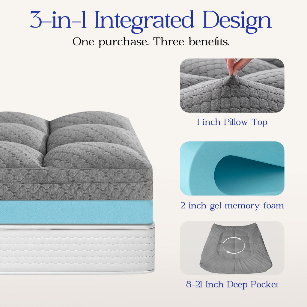 Dual Layer 3 Inch Mattress Topper Cooling Gel Memory Foam  Mattress Pad