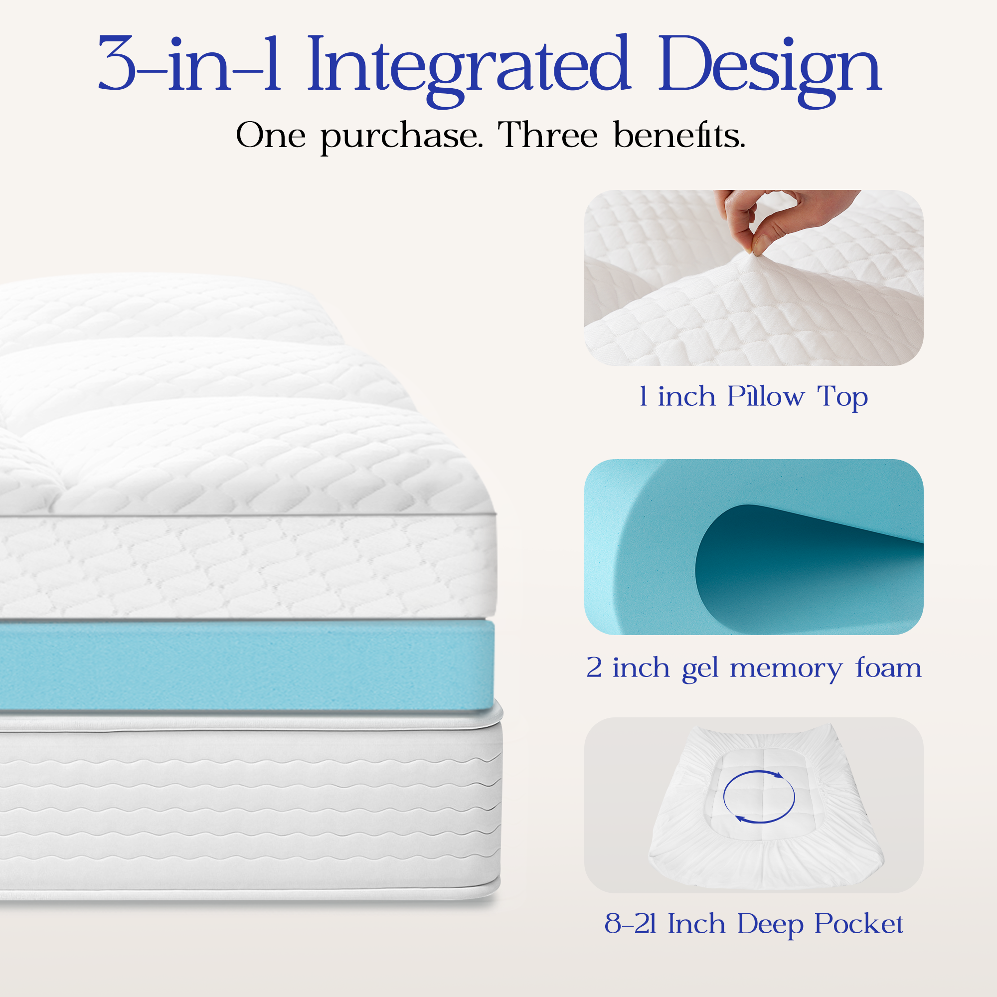 Dual Layer 3 Inch Mattress Topper Cooling Gel Memory Foam  Mattress Pad