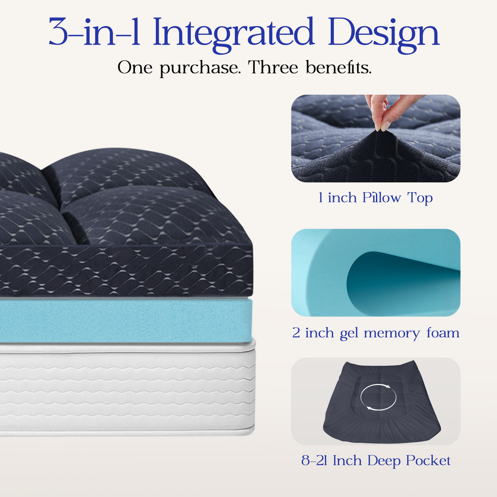 Dual Layer 3 Inch Mattress Topper Cooling Gel Memory Foam  Mattress Pad