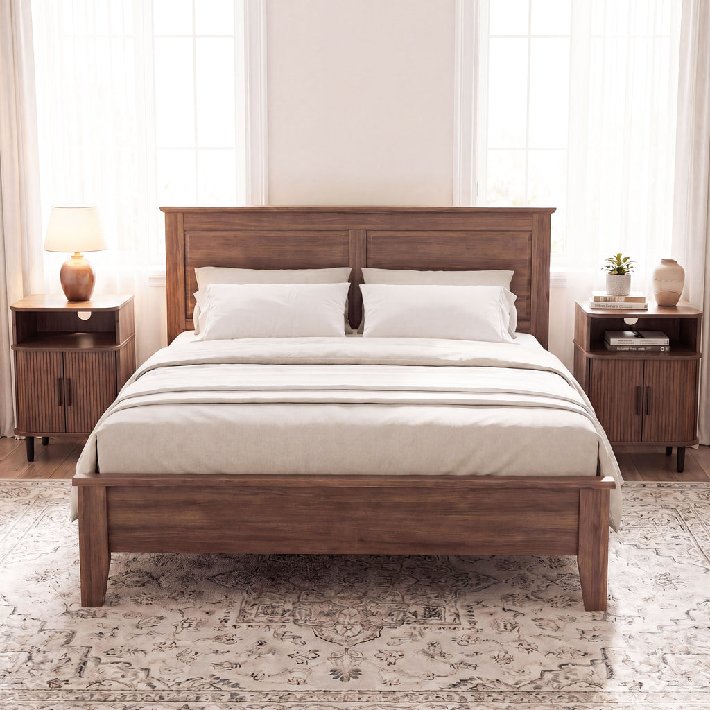 Nightstand with Built-in Charging Station, Modern Oval End Table with Storage