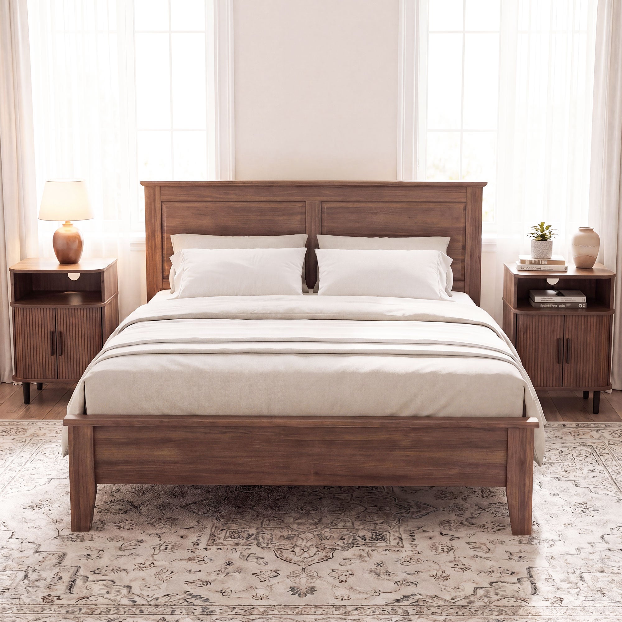 Nightstand with Built-in Charging Station, Modern Oval End Table with Storage