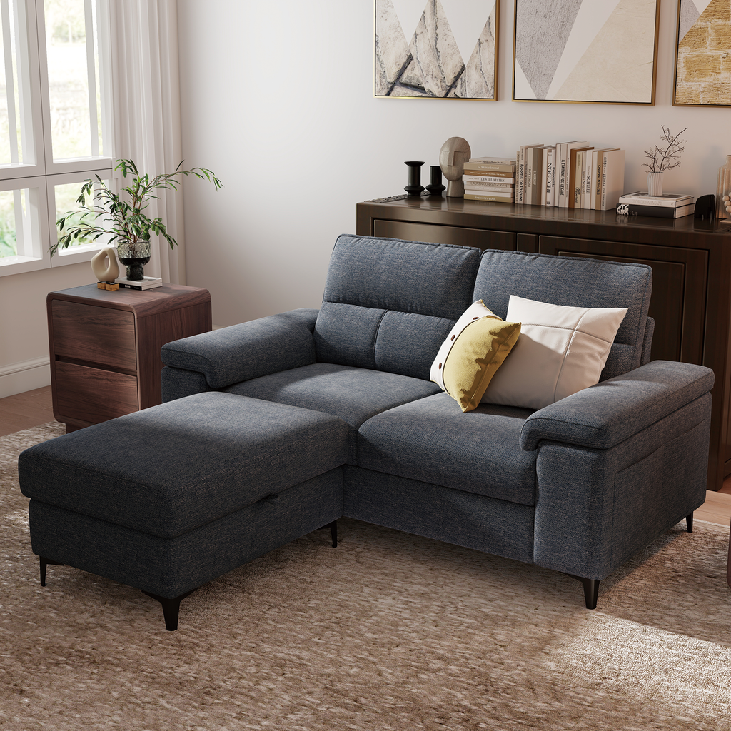 2 Seat Chenille Loveseat Sofa With Ottoman Couch Adjustable Armrest for Living Room