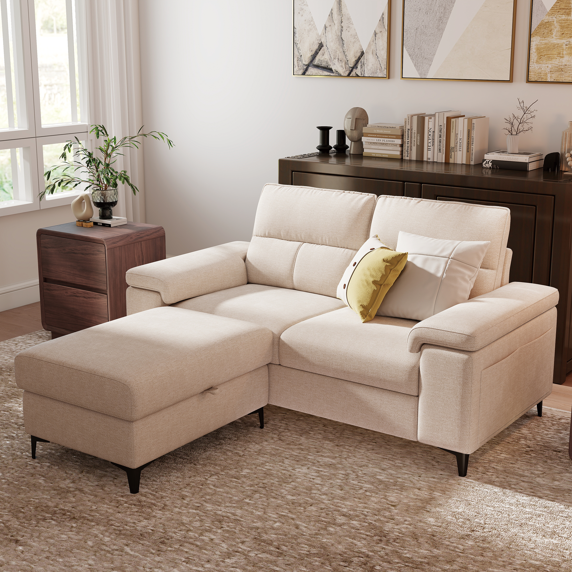 2 Seat Chenille Loveseat Sofa With Ottoman Couch Adjustable Armrest for Living Room
