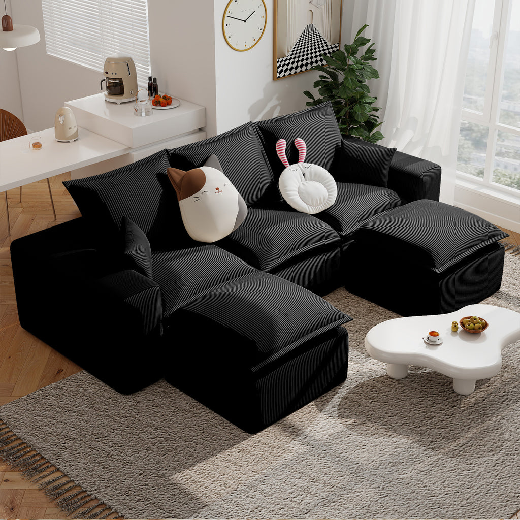 107" U Shaped Corduroy Sofas with Ottoman Sectional Couches for Living Room