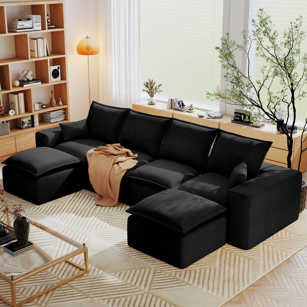 137”U Shaped Modular Sectional Sofa Corduroy for Living Room