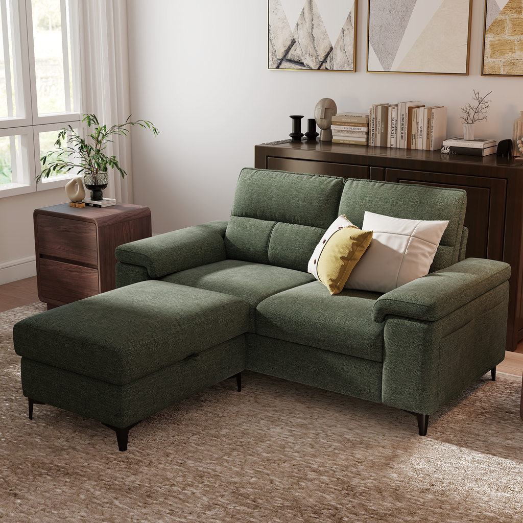 2 Seat Chenille Loveseat Sofa With Ottoman Couch Adjustable Armrest for Living Room