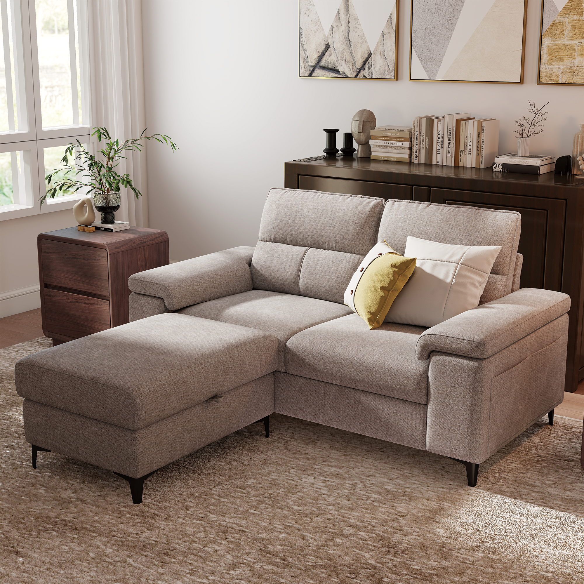 2 Seat Chenille Loveseat Sofa With Ottoman Couch Adjustable Armrest for Living Room