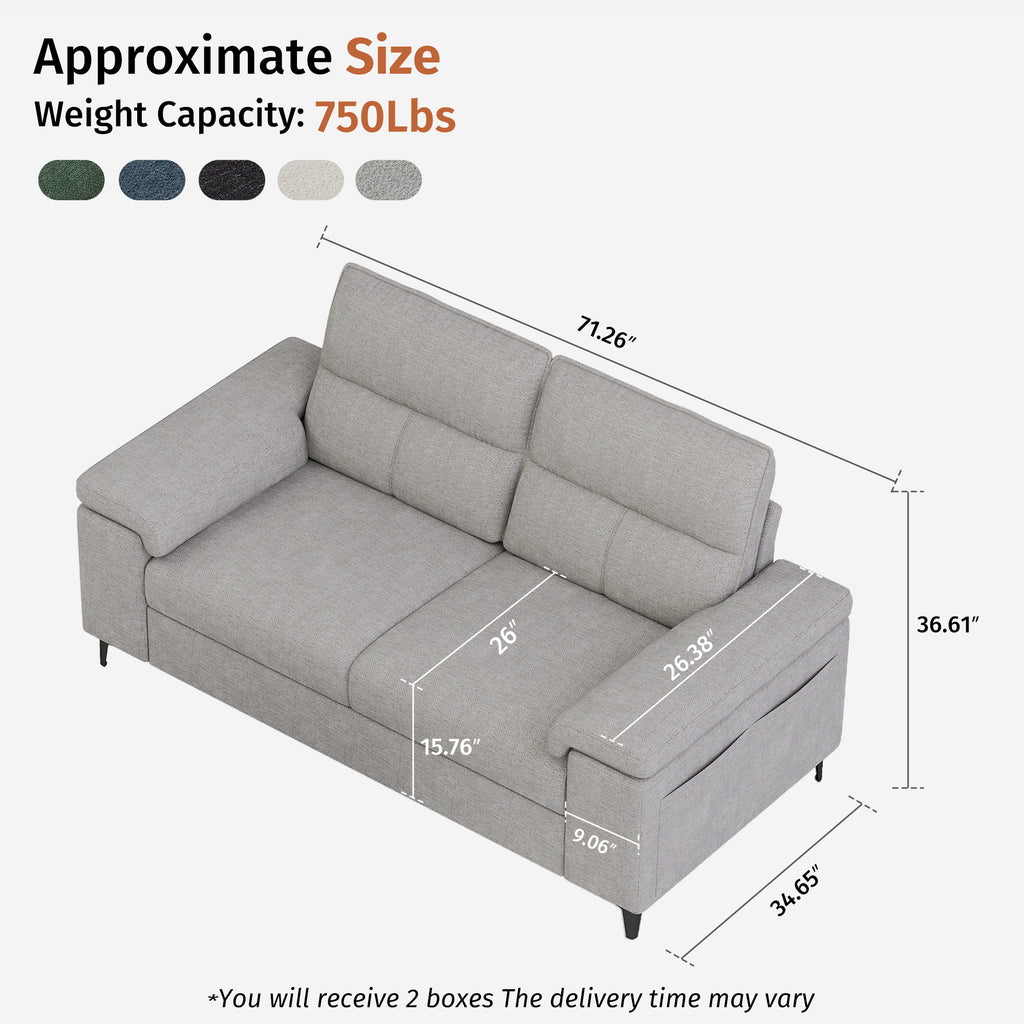 2 Seat Chenille Loveseat Sofa Couch Adjustable Armrest for Living Room