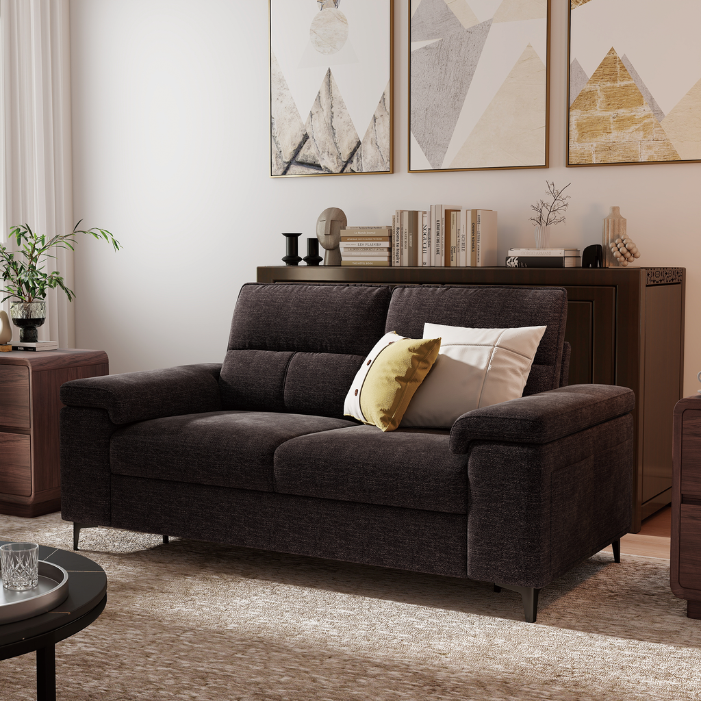 2 Seat Chenille Loveseat Sofa Couch Adjustable Armrest for Living Room
