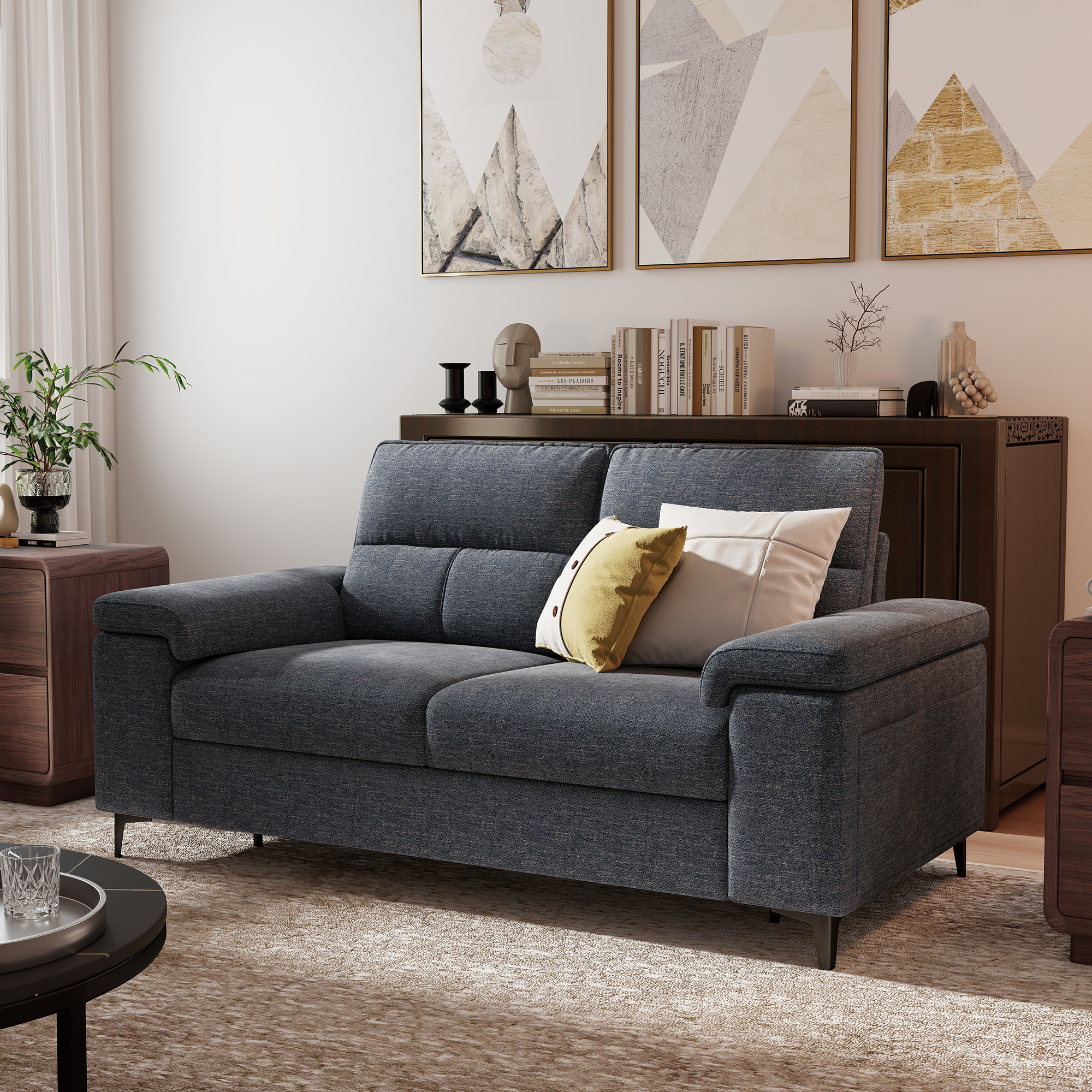 2 Seat Chenille Loveseat Sofa Couch Adjustable Armrest for Living Room