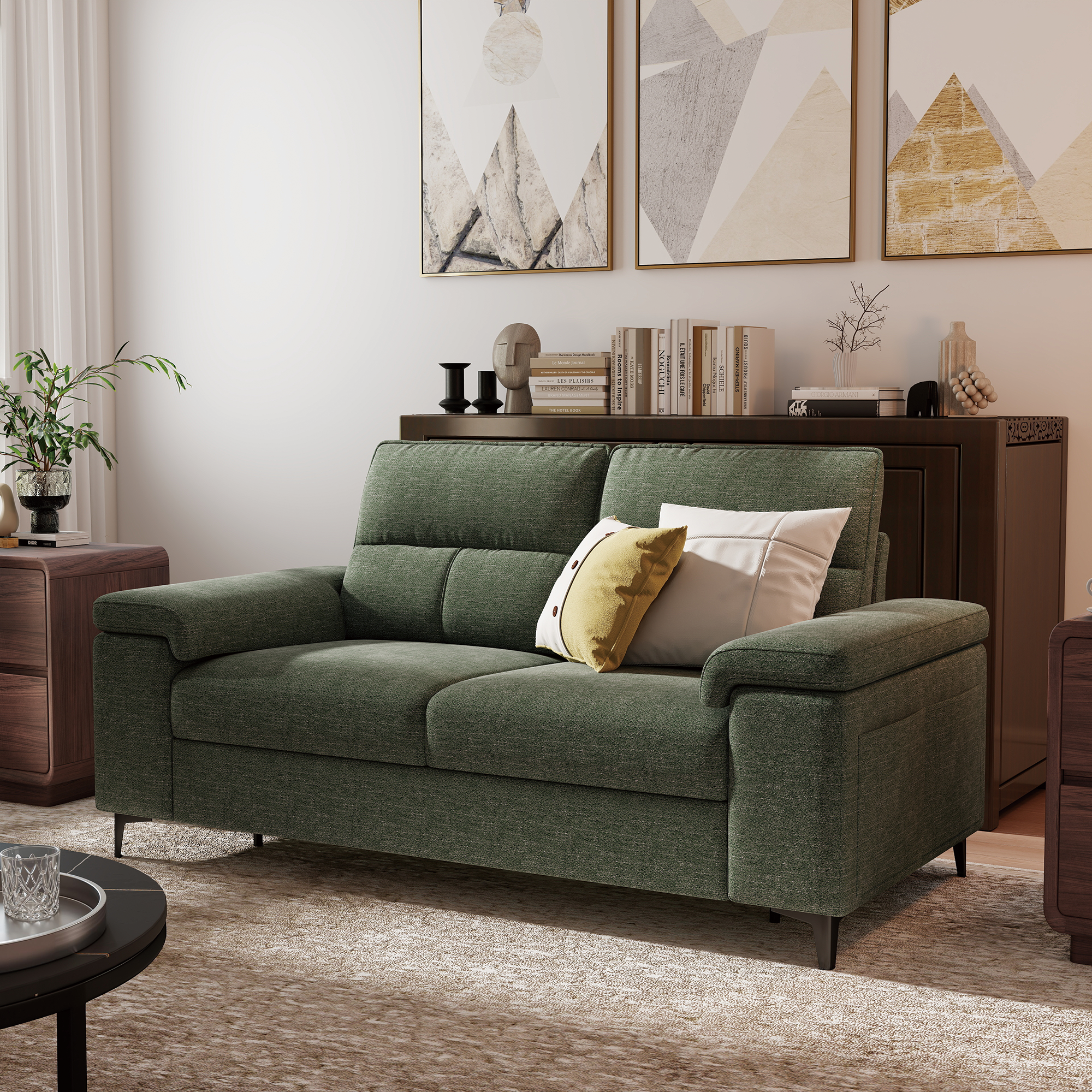 2 Seat Chenille Loveseat Sofa Couch Adjustable Armrest for Living Room