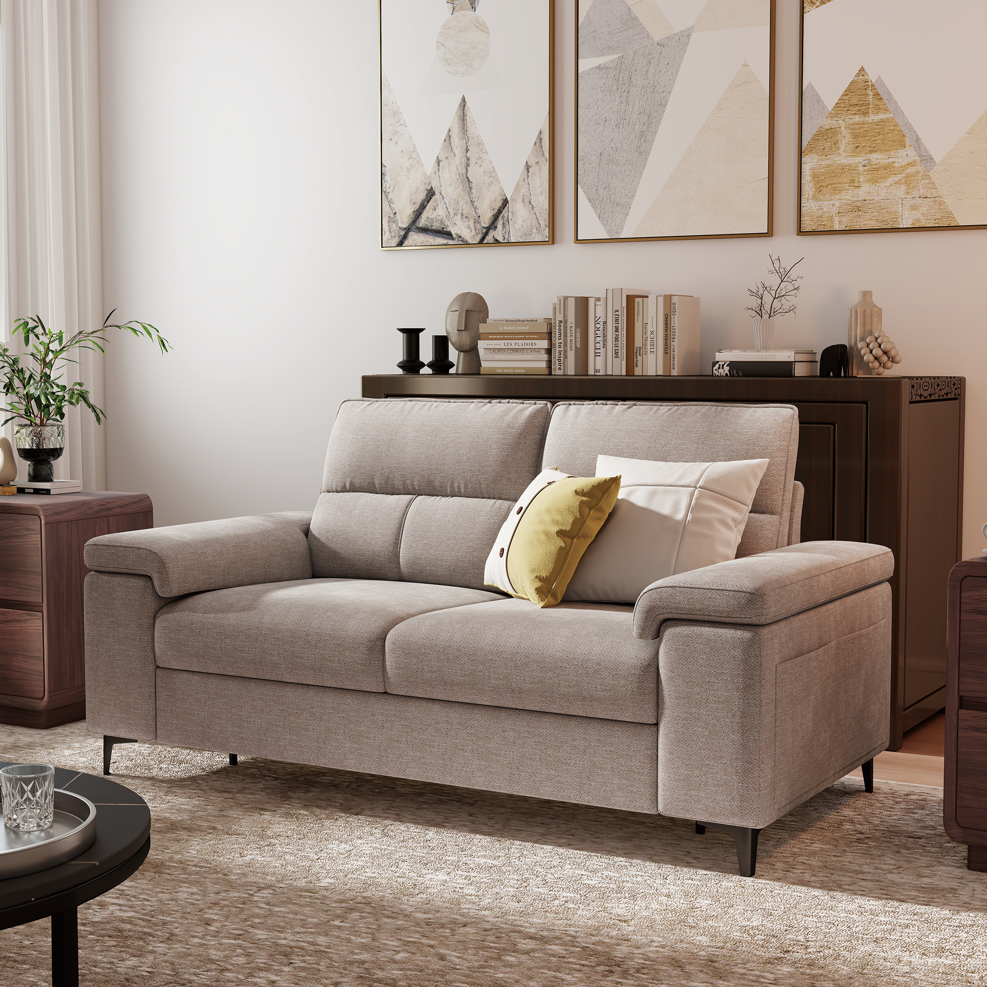 2 Seat Chenille Loveseat Sofa Couch Adjustable Armrest for Living Room