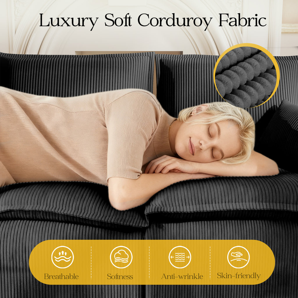 107" U Shaped Corduroy Sofas with Ottoman Sectional Couches for Living Room