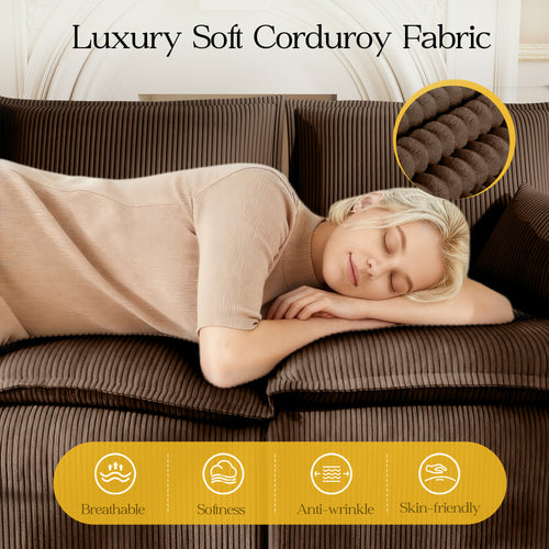 137”U Shaped Modular Sectional Sofa Corduroy for Living Room