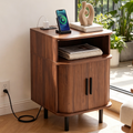 Nightstand with Built-in Charging Station, Modern Oval End Table with Storage