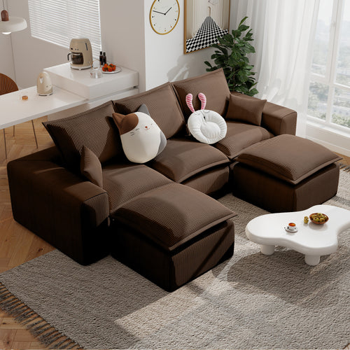 107" U Shaped Corduroy Sofas with Ottoman Sectional Couches for Living Room