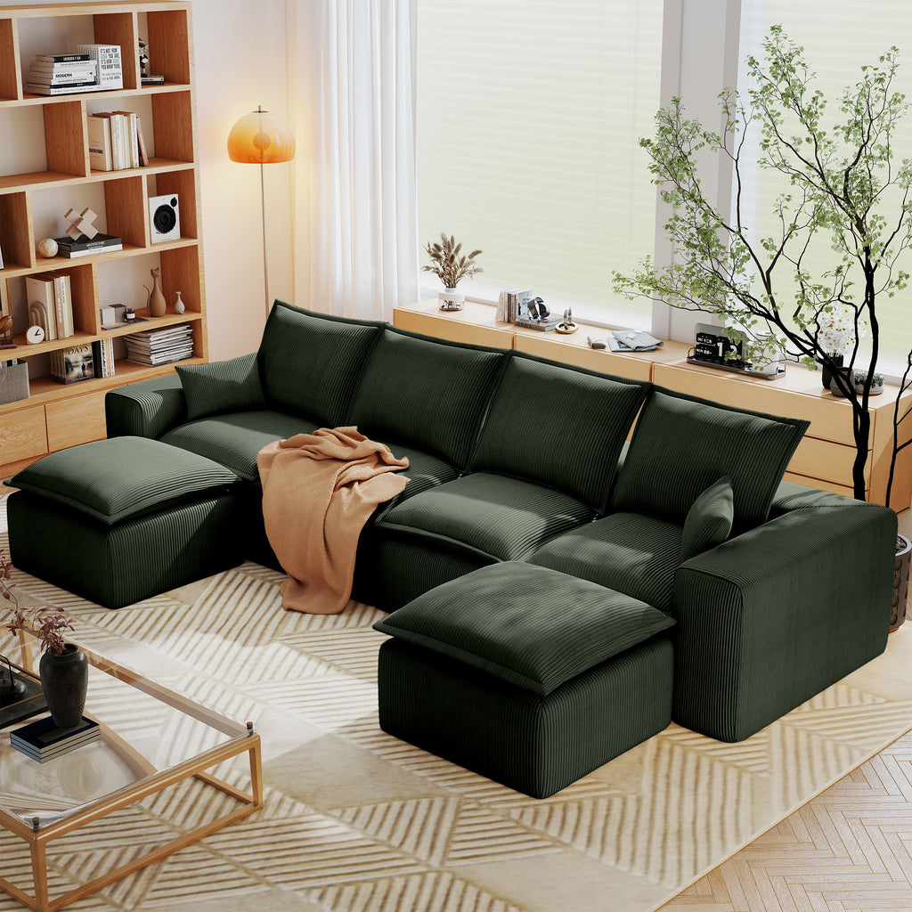 137”U Shaped Modular Sectional Sofa Corduroy for Living Room