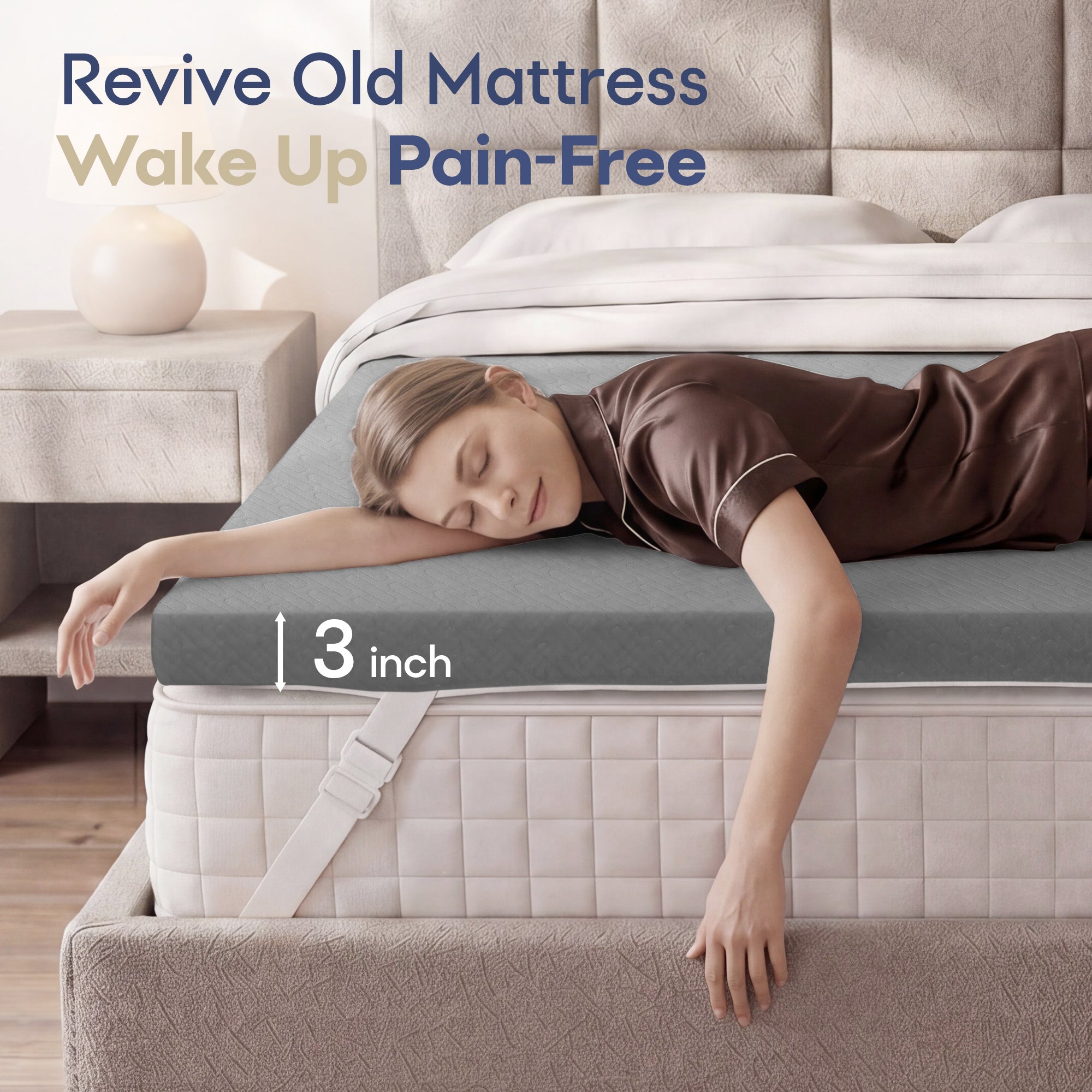 3 Inch Memory Foam Mattress Topper Cooling Bed Topper (with Removable & Washable Bamboo Cover)