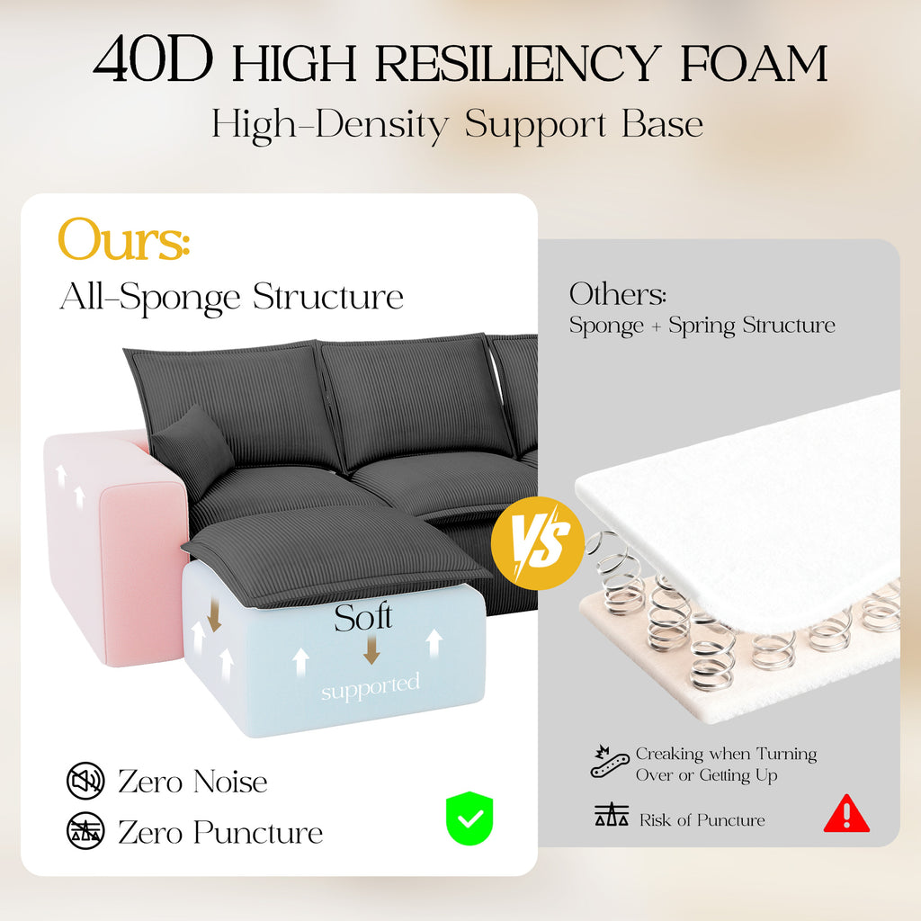 107" U Shaped Corduroy Sofas with Ottoman Sectional Couches for Living Room