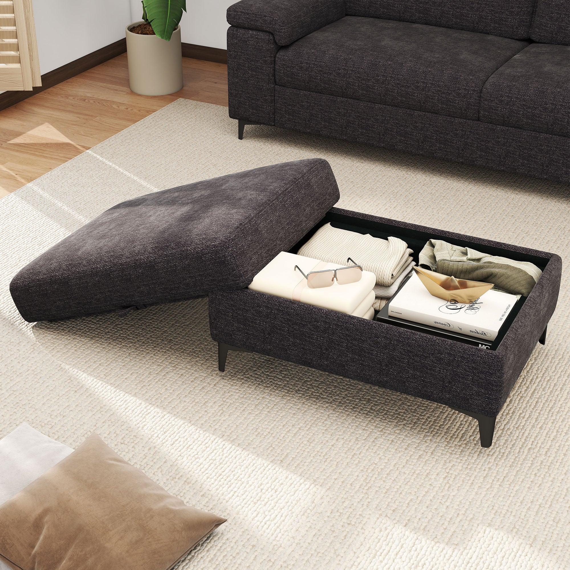Modular Storage Ottoman for Sectional Sofa Loveseat Footrest