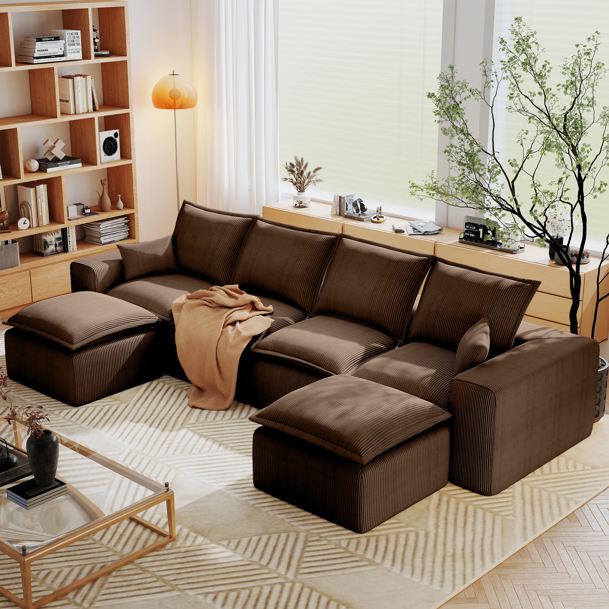137”U Shaped Modular Sectional Sofa Corduroy for Living Room