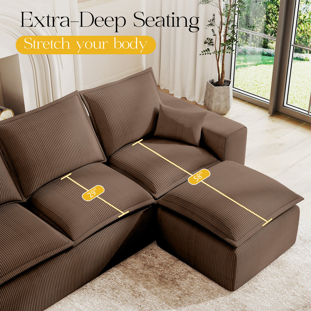 137”U Shaped Modular Sectional Sofa Corduroy for Living Room