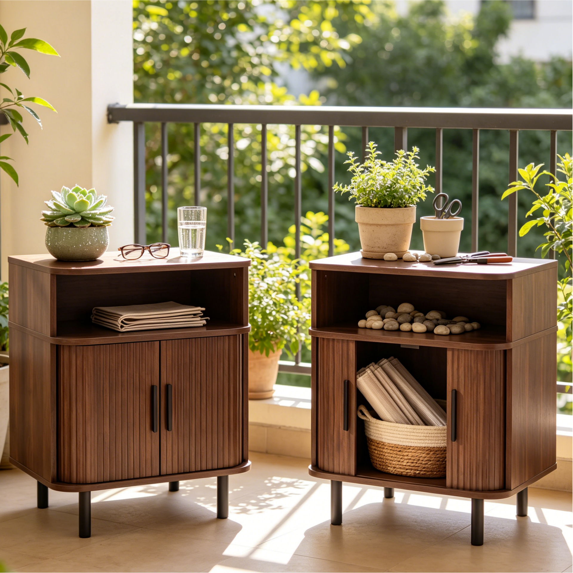 Nightstand with Built-in Charging Station, Modern Oval End Table with Storage