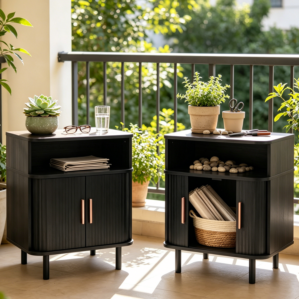 Nightstand with Built-in Charging Station, Modern Oval End Table with Storage