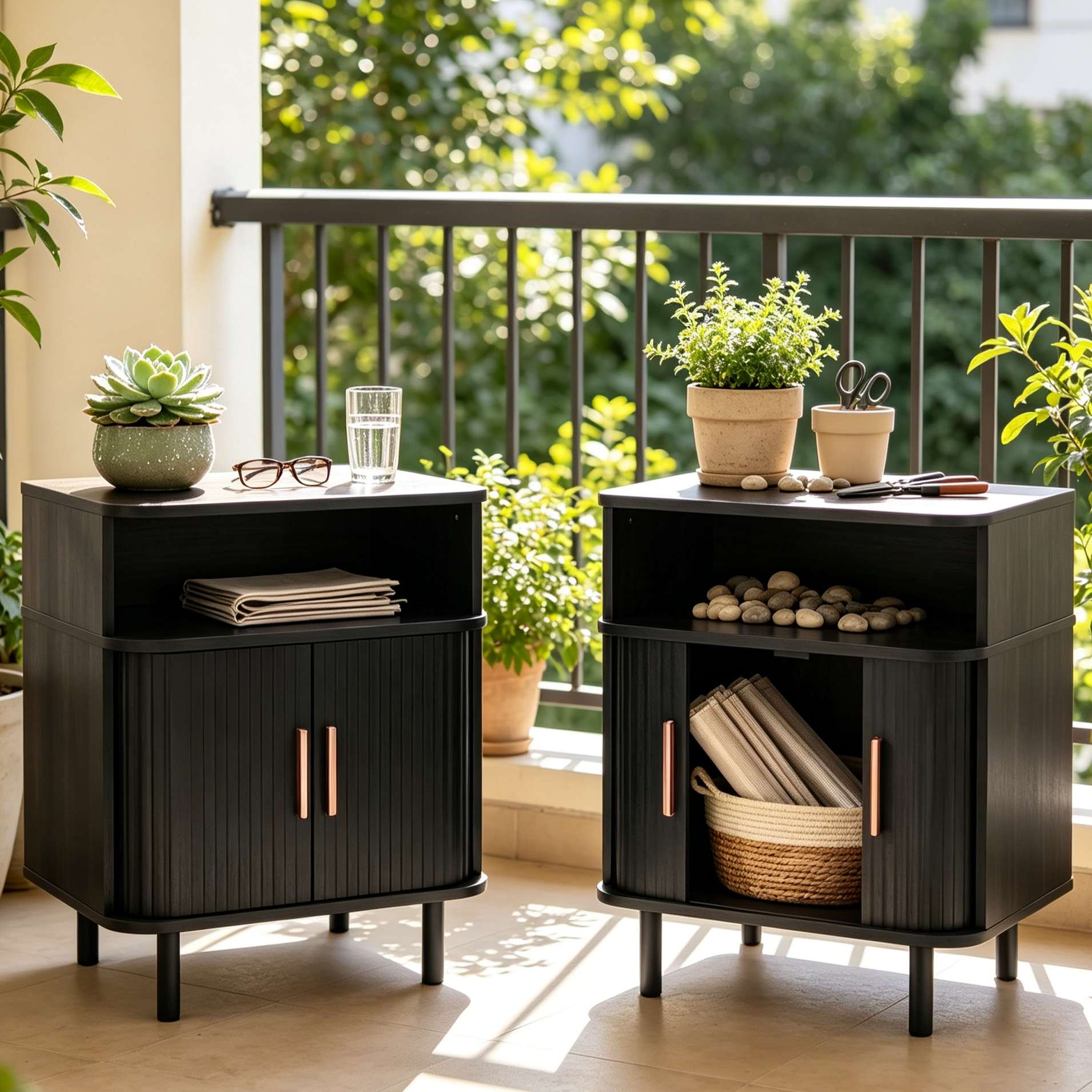 Nightstand with Built-in Charging Station, Modern Oval End Table with Storage