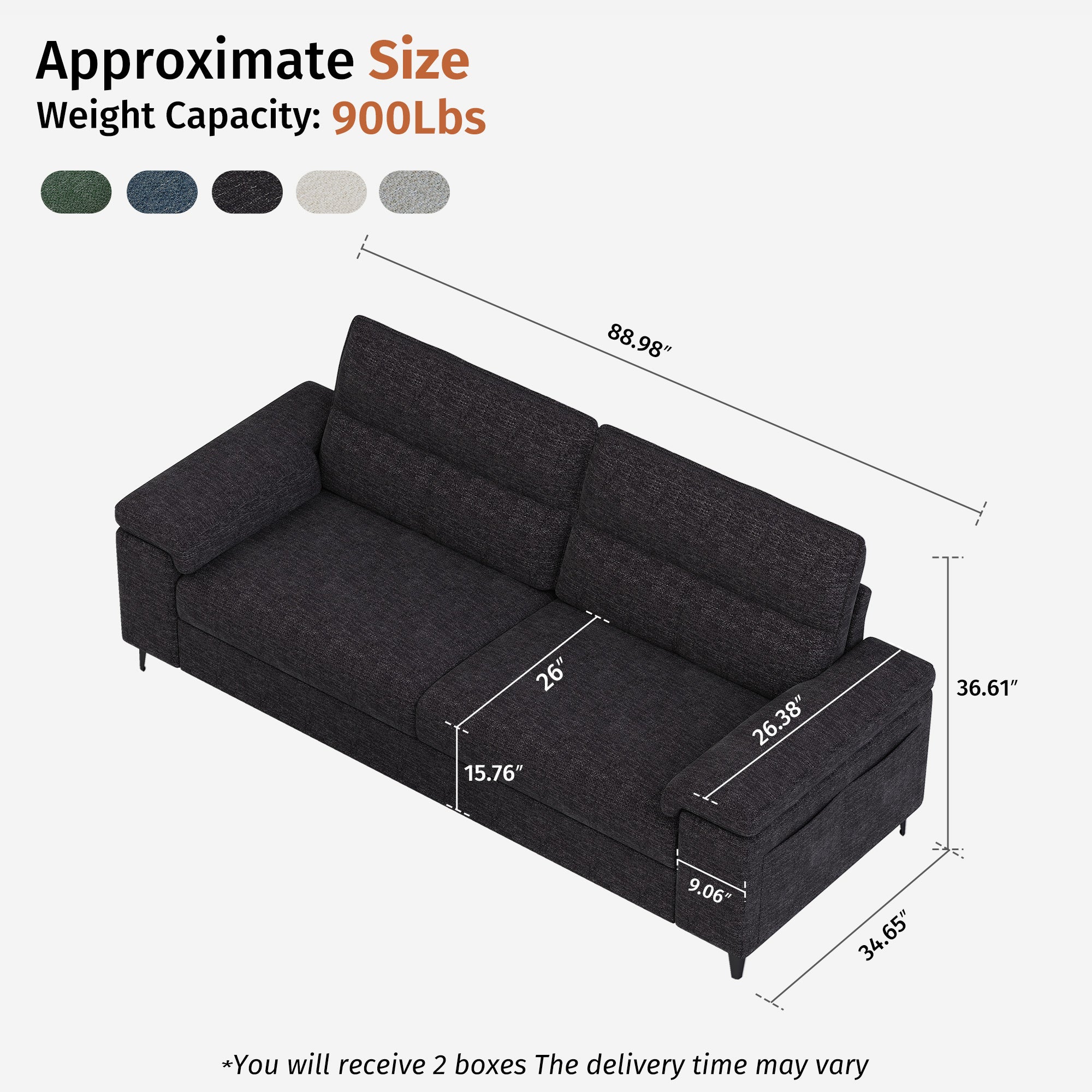 3 Seat Chenille Loveseat Sofa Couch Adjustable Armrest for Living Room
