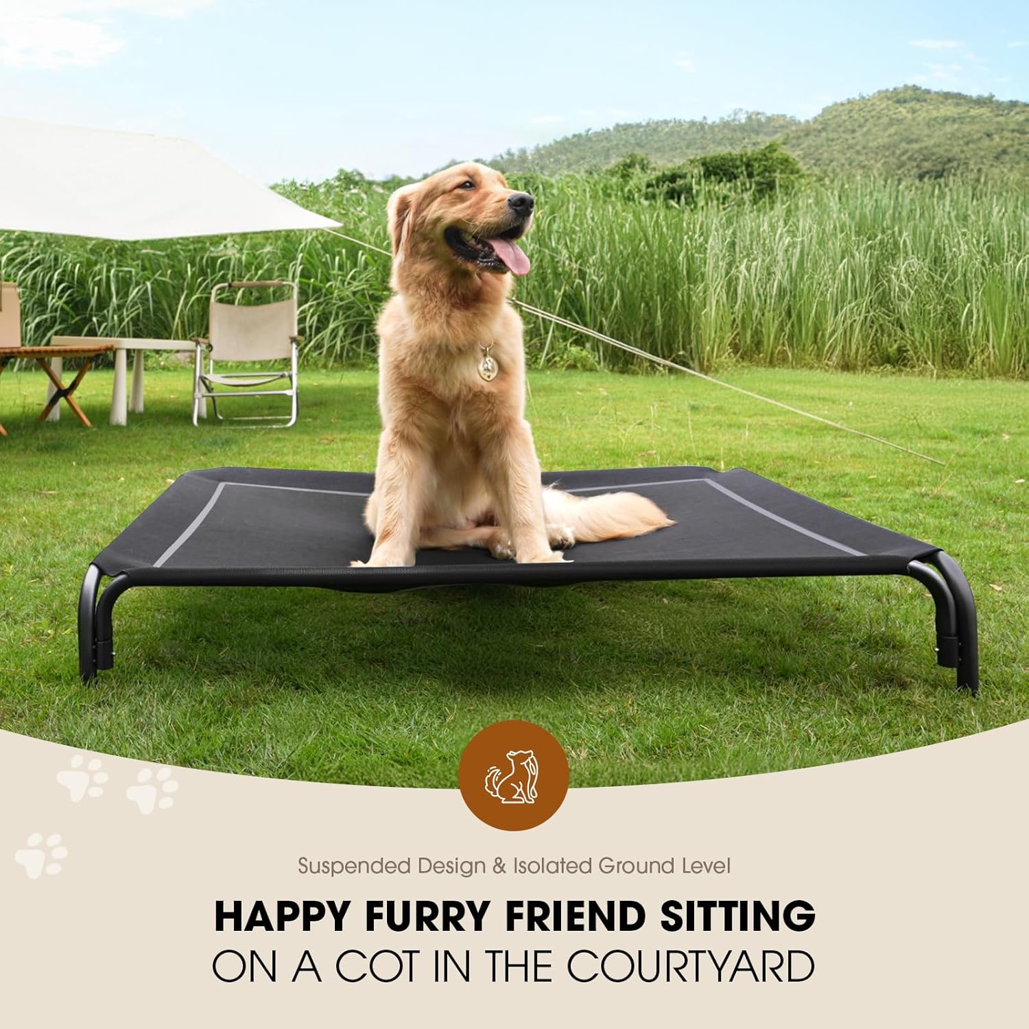 Elevated Dog Bed Raised Outdoor No-Tool Assembly