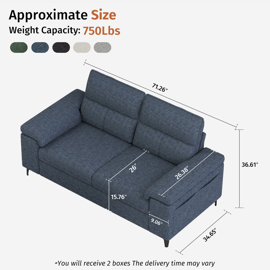 2 Seat Chenille Loveseat Sofa Couch Adjustable Armrest for Living Room