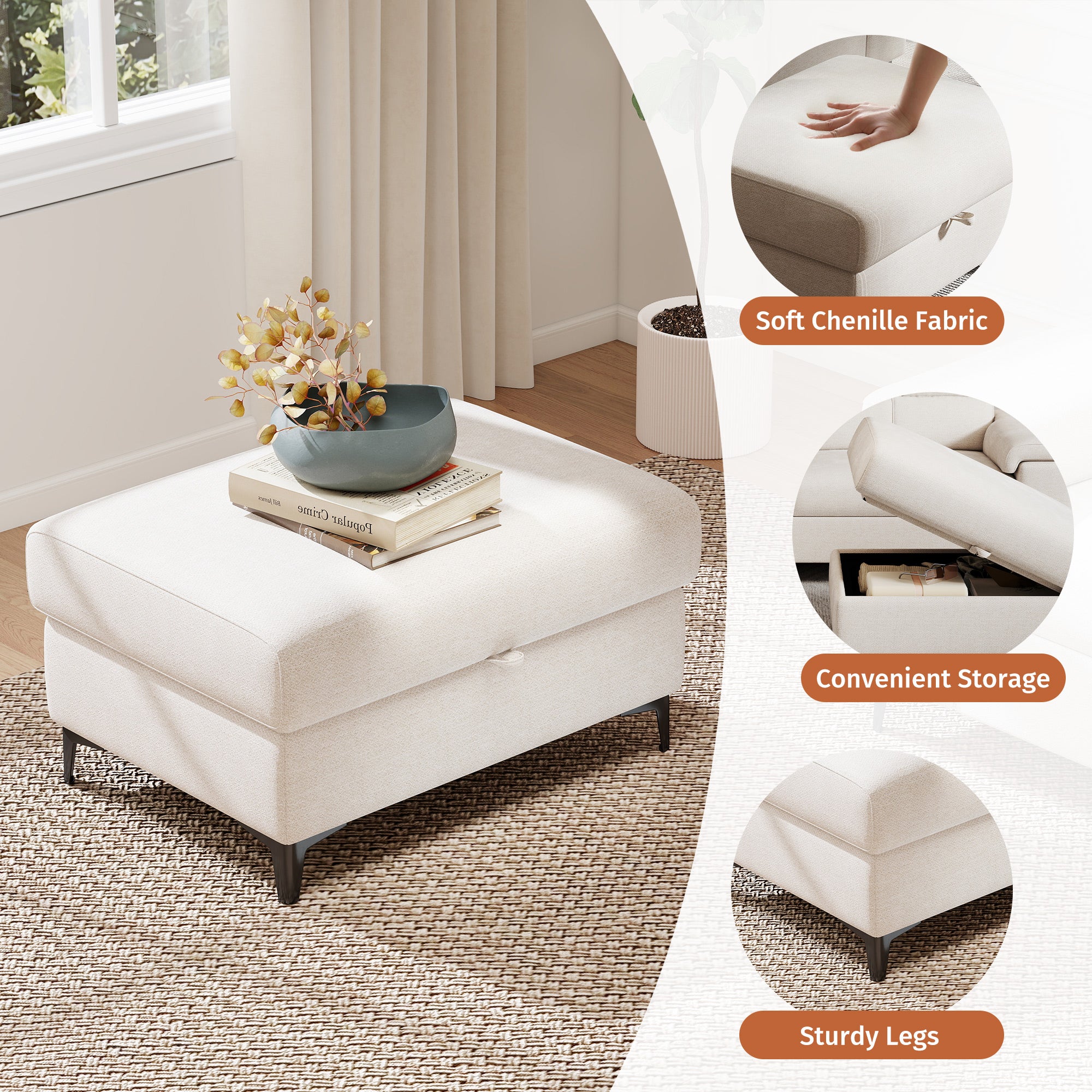Modular Storage Ottoman for Sectional Sofa Loveseat Footrest
