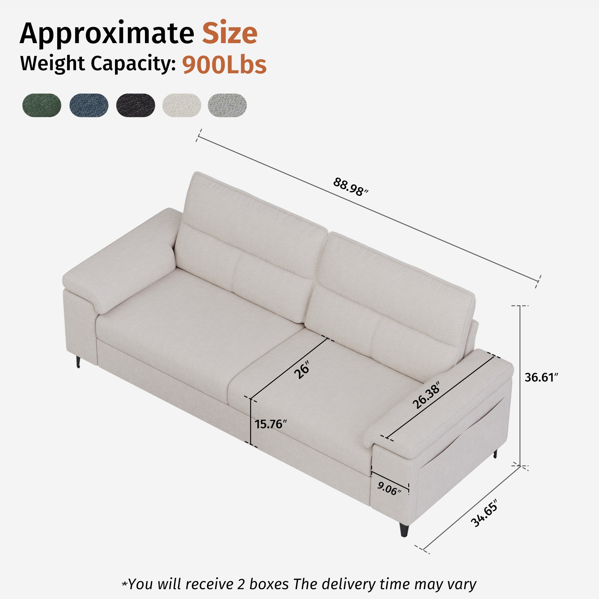 3 Seat Chenille Loveseat Sofa Couch Adjustable Armrest for Living Room