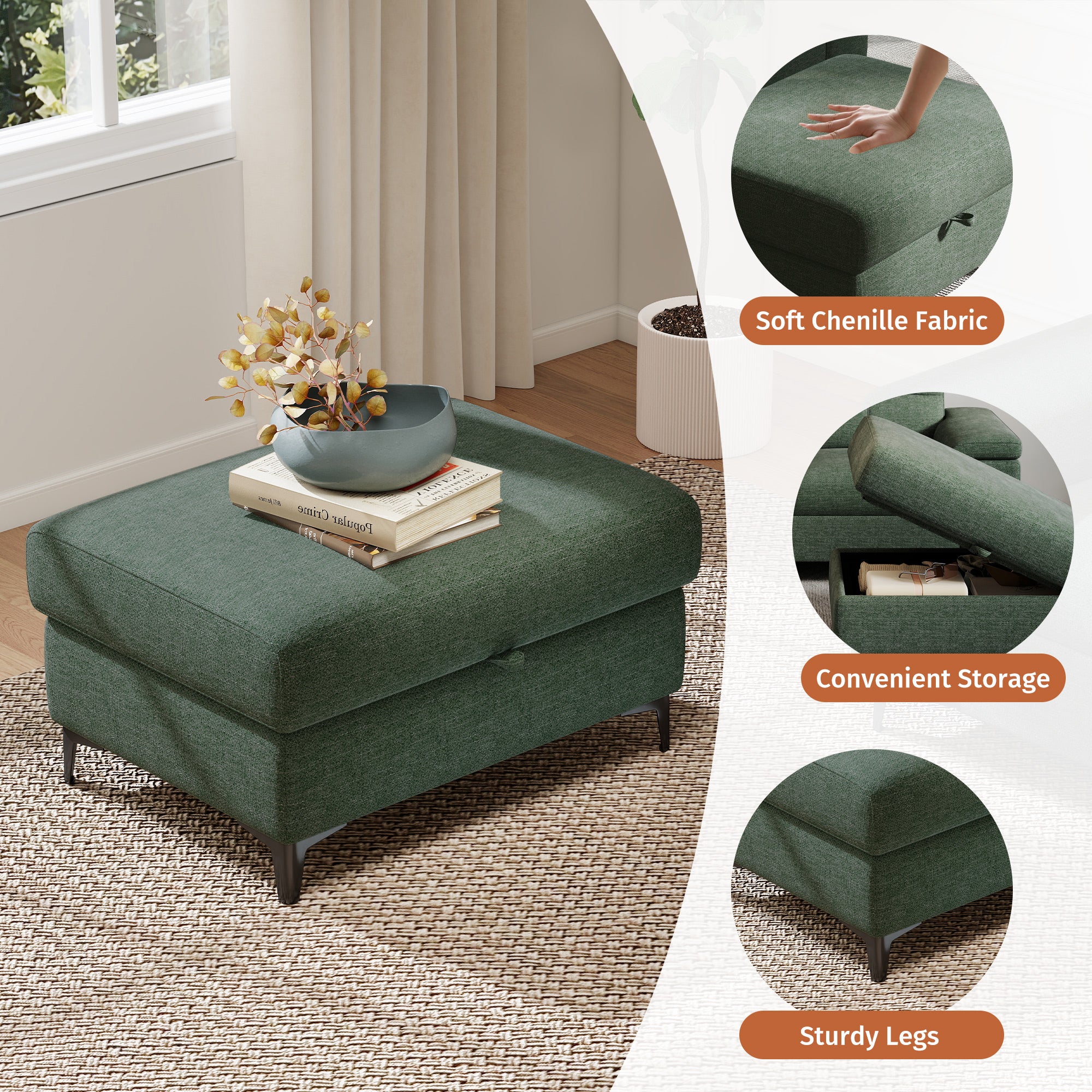 Modular Storage Ottoman for Sectional Sofa Loveseat Footrest